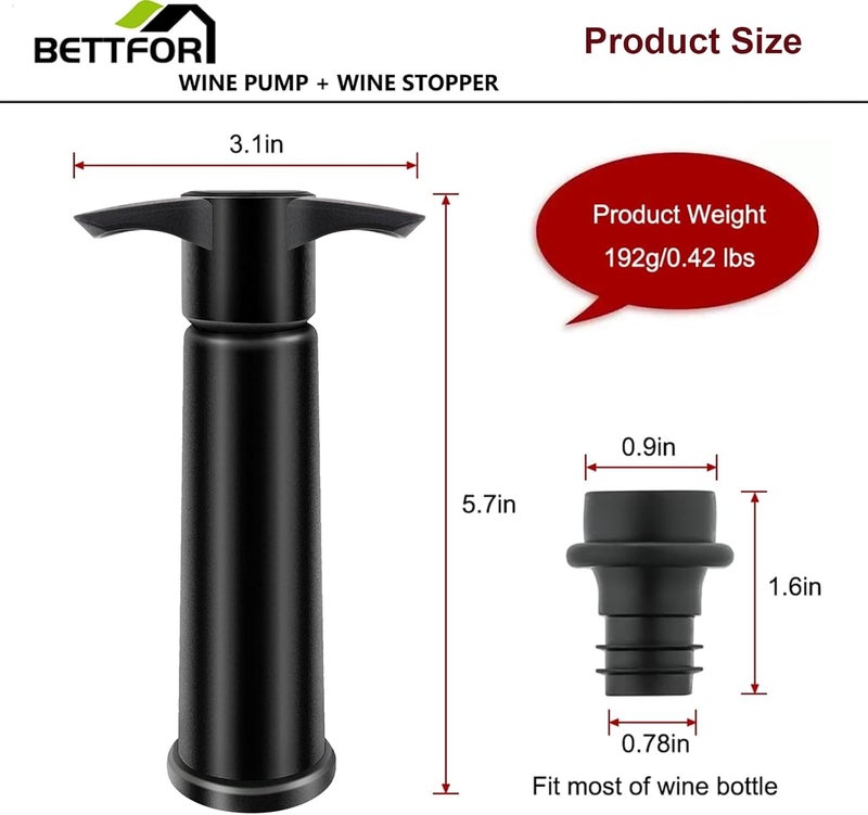 BETTFOR Wine Saver Pump with 4 Vacuum Wine Stoppers, Wine Bottle Stoppers with Food Grade Silicone Leak proof Keep Fresh Suitable for All Standard Wine Bottles - Image 5